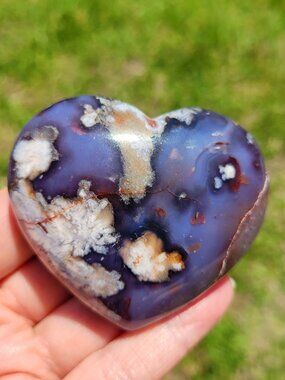Blue Flower Agate Heart Shaped Palm Stone (FA700)